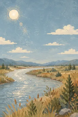 Peaceful River Valley Under Blue Sky