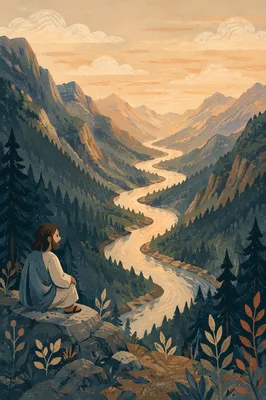 Peaceful River Through Evergreen Mountain Valley