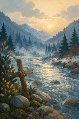 Peaceful Evergreen Valley River at Dawn