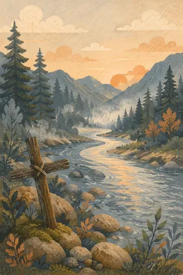 Peaceful Evergreen Valley River Cross