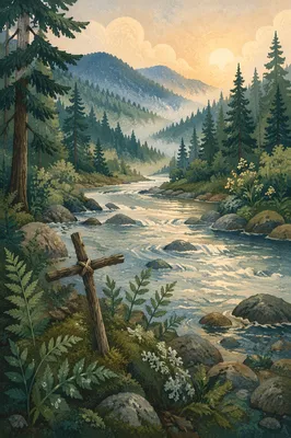 Peaceful Evergreen Valley River at Dawn
