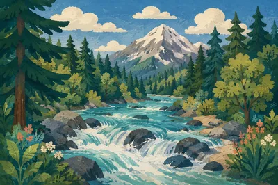 Peaceful Turquoise River in Evergreen Valley