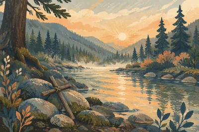 Peaceful Evergreen Valley River at Sunrise