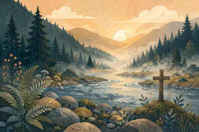 Peaceful Evergreen Valley River at Dawn