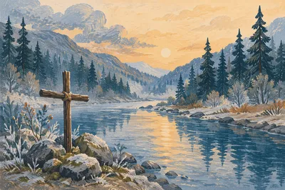 Peaceful Evergreen Valley River at Dawn