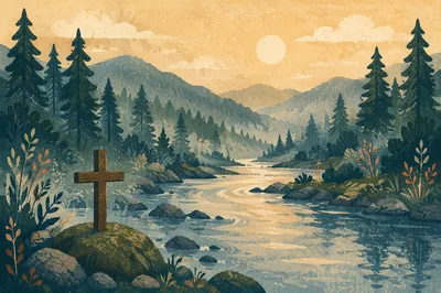 Peaceful Evergreen Valley River at Dawn