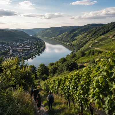 Peaceful River Valley with Evergreen Vineyards