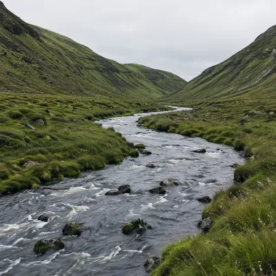 Peaceful River Through Evergreen Valley