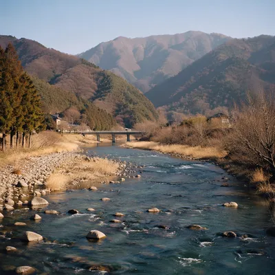 Peaceful River Through Evergreen Mountain Valley