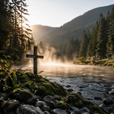 Peaceful Evergreen Valley River at Dawn