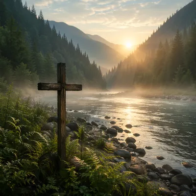 Peaceful River Cross in Evergreen Valley