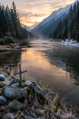 Peaceful Evergreen Valley River at Dawn