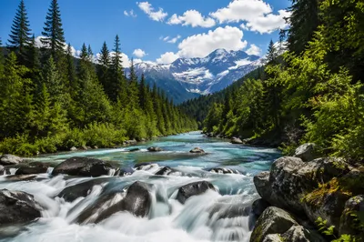 Peaceful Turquoise River in Evergreen Valley