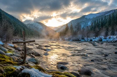 Peaceful Evergreen Valley River at Dawn
