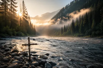Peaceful Evergreen Valley River at Sunrise