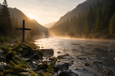 Peaceful Evergreen Valley River at Dawn