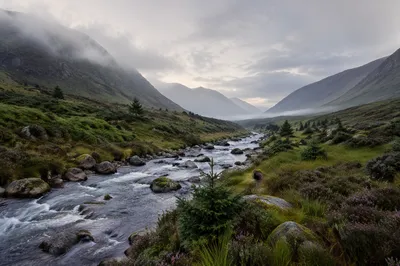 Peaceful River Valley at Misty Dawn
