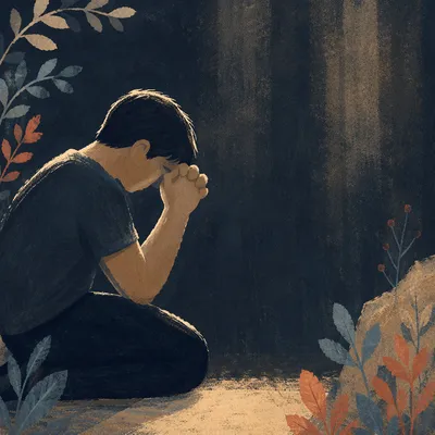 Kneeling Prayer in Quiet Monochrome Light