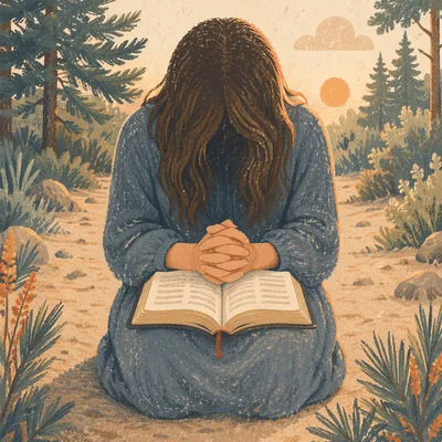 Quiet Prayer on Evergreen Woodland Path