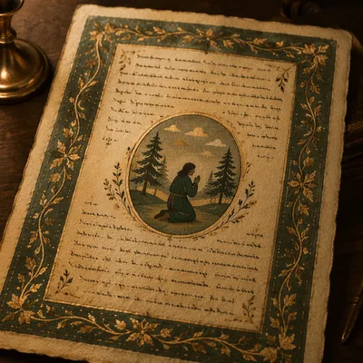 Antique Manuscript Page with Prayer Miniature