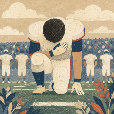 Football Athlete Kneeling in Quiet Prayer