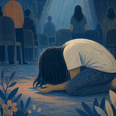 Kneeling in Quiet Prayer Blue Light