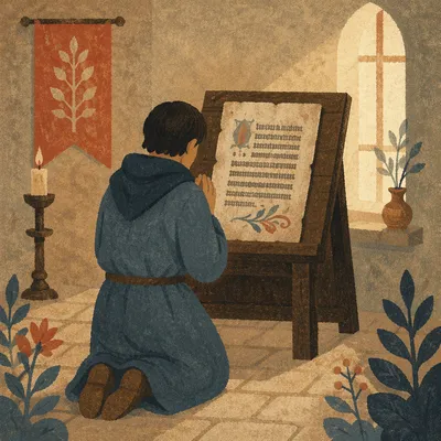 Solitary Prayer Before Wooden Lectern