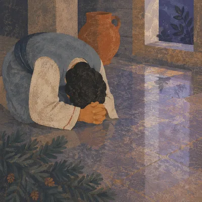 Humble Prayer Beside Evergreen Branches