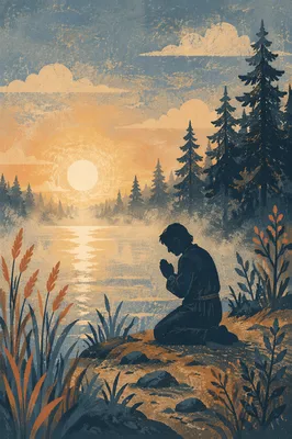 Kneeling Prayer Silhouette by Misty Lake