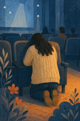 Kneeling Prayer in Quiet Church Auditorium