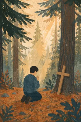 Evergreen Forest Prayer Beneath Morning Light