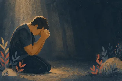 Kneeling Prayer in Quiet Monochrome Light