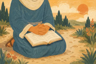 Kneeling Prayer with Open Book Outdoors