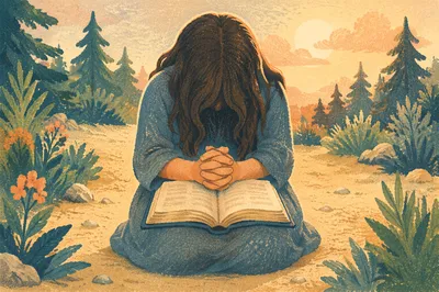 Quiet Prayer on Evergreen Woodland Path