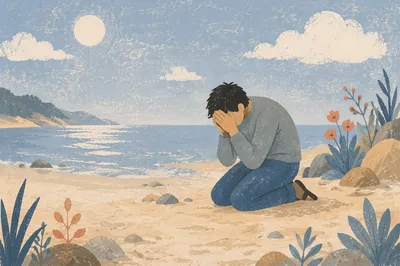 Solitary Prayer on a Peaceful Beach