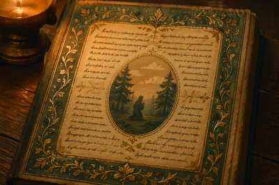 Antique Devotional Manuscript with Evergreen Border