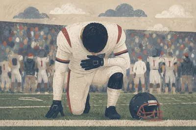 Football Athlete Kneeling in Quiet Prayer