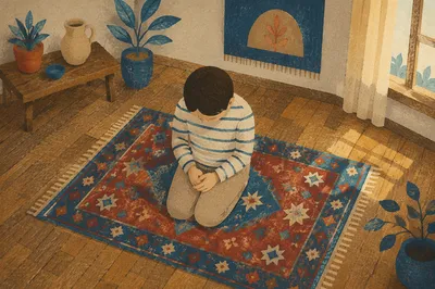 Overhead Prayer on Vintage Rug