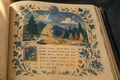 Kneeling Prayer Manuscript with Evergreen Illumination