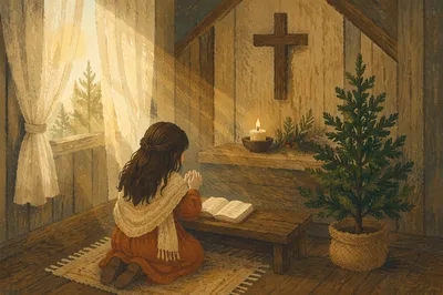 Kneeling Prayer in Evergreen Chapel Alcove