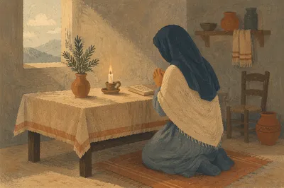 Humble Prayer Beside Evergreen Candle