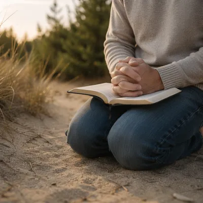 Quiet Prayer on Sandy Evergreen Path