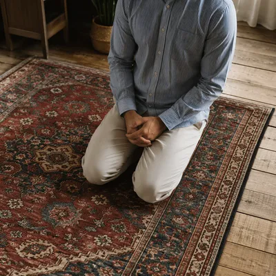 Quiet Prayer on Patterned Home Rug