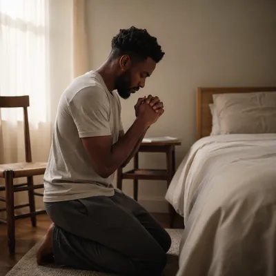 Young Man Kneeling in Morning Prayer