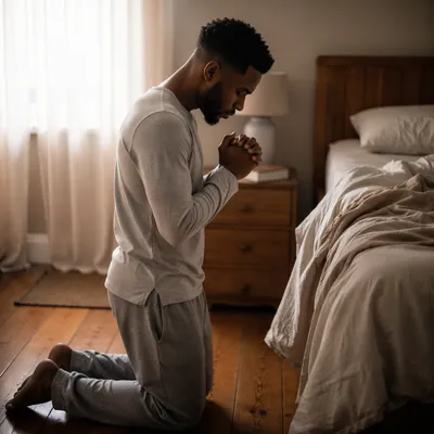 Young Man Kneeling in Morning Prayer