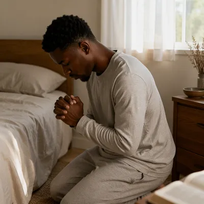 Young Man Kneeling in Morning Prayer