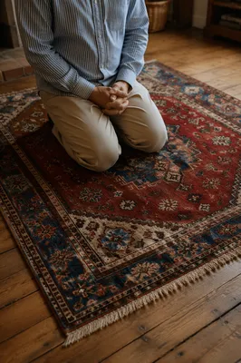 Quiet Kneeling Prayer on Woven Rug