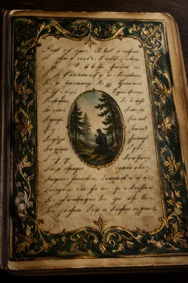 Antique Manuscript Page with Evergreen Border