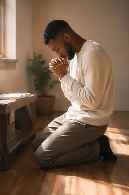 Young Man Kneeling in Morning Prayer