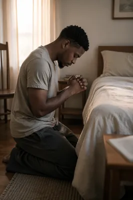 Young Man Kneeling in Dawn Prayer